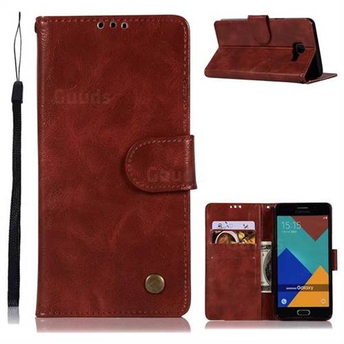 Luxury Retro Leather Wallet Case for Samsung Galaxy A3 2016 A310 - Wine Red