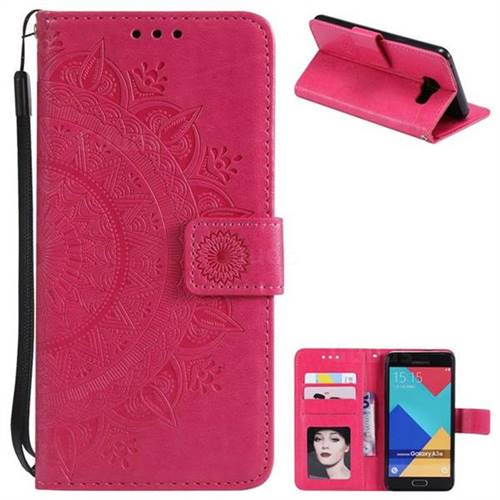 Intricate Embossing Datura Leather Wallet Case for Samsung Galaxy A3 2016 A310 - Rose Red