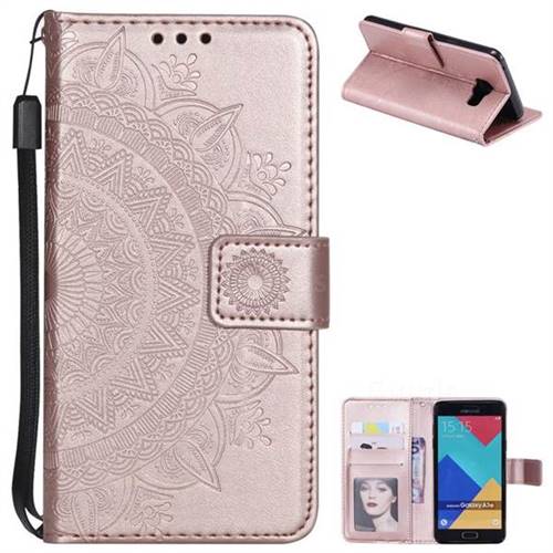 Intricate Embossing Datura Leather Wallet Case for Samsung Galaxy A3 2016 A310 - Rose Gold