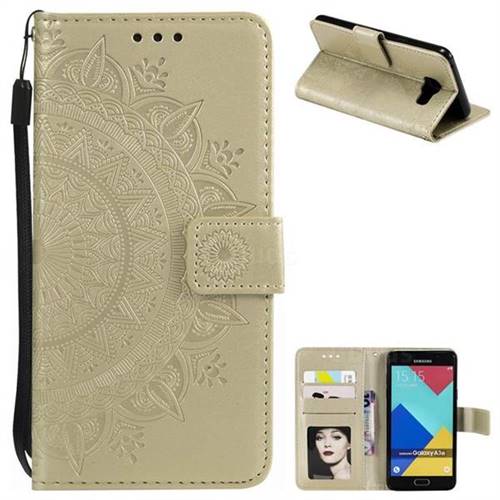 Intricate Embossing Datura Leather Wallet Case for Samsung Galaxy A3 2016 A310 - Golden