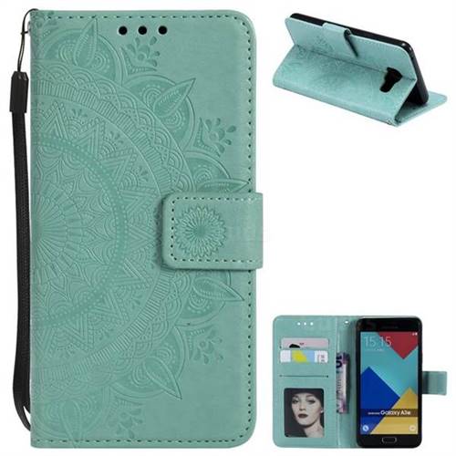 Intricate Embossing Datura Leather Wallet Case for Samsung Galaxy A3 2016 A310 - Mint Green
