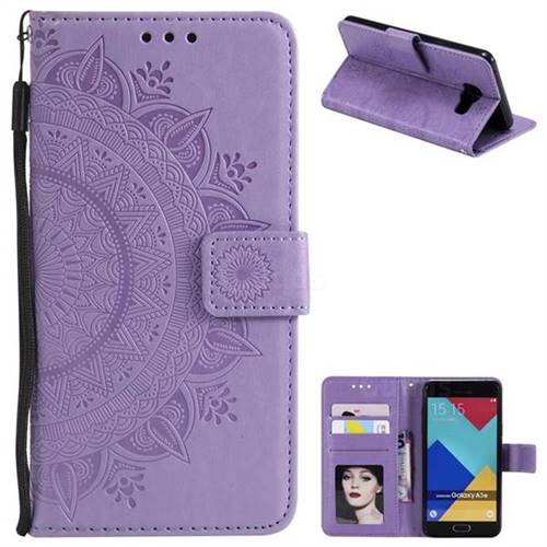Intricate Embossing Datura Leather Wallet Case for Samsung Galaxy A3 2016 A310 - Purple