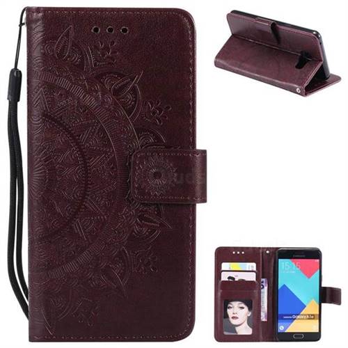 Intricate Embossing Datura Leather Wallet Case for Samsung Galaxy A3 2016 A310 - Brown