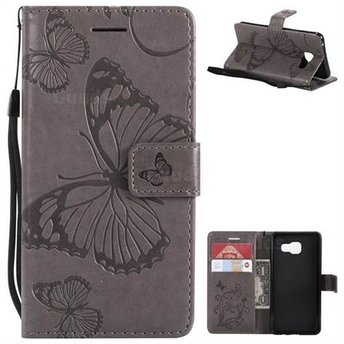 Embossing 3D Butterfly Leather Wallet Case for Samsung Galaxy A3 2016 A310 - Gray