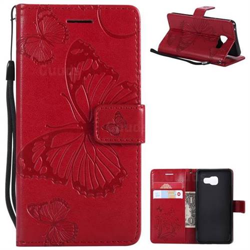 Embossing 3D Butterfly Leather Wallet Case for Samsung Galaxy A3 2016 A310 - Red