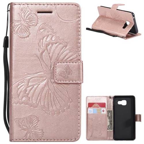 Embossing 3D Butterfly Leather Wallet Case for Samsung Galaxy A3 2016 A310 - Rose Gold
