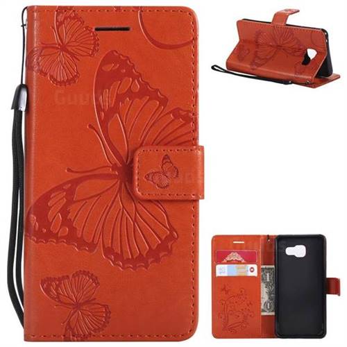 Embossing 3D Butterfly Leather Wallet Case for Samsung Galaxy A3 2016 A310 - Orange