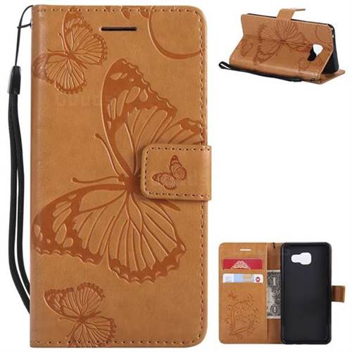 Embossing 3D Butterfly Leather Wallet Case for Samsung Galaxy A3 2016 A310 - Yellow