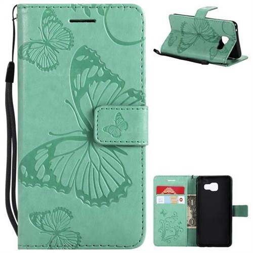 Embossing 3D Butterfly Leather Wallet Case for Samsung Galaxy A3 2016 A310 - Green