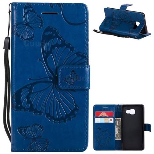 Embossing 3D Butterfly Leather Wallet Case for Samsung Galaxy A3 2016 A310 - Blue