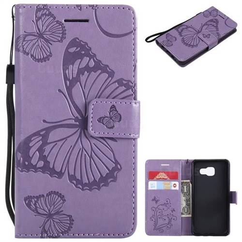 Embossing 3D Butterfly Leather Wallet Case for Samsung Galaxy A3 2016 A310 - Purple