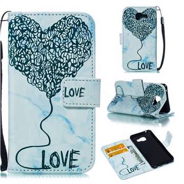 Marble Heart PU Leather Wallet Phone Case for Samsung Galaxy A3 2016 A310 - Blue
