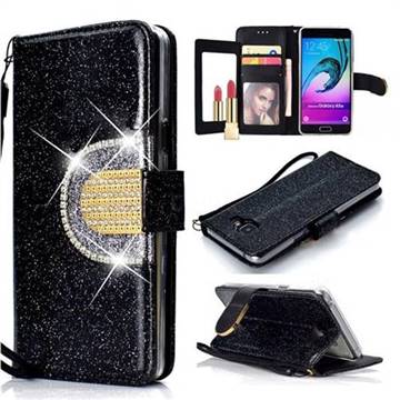 Glitter Diamond Buckle Splice Mirror Leather Wallet Phone Case for Samsung Galaxy A3 2016 A310 - Black