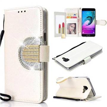 Glitter Diamond Buckle Splice Mirror Leather Wallet Phone Case for Samsung Galaxy A3 2016 A310 - White