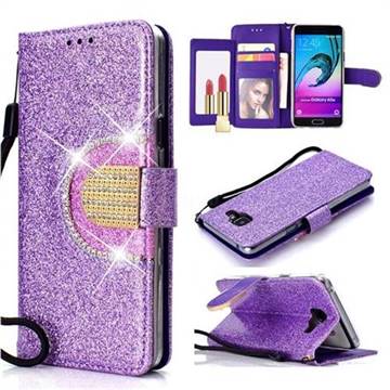 Glitter Diamond Buckle Splice Mirror Leather Wallet Phone Case for Samsung Galaxy A3 2016 A310 - Purple