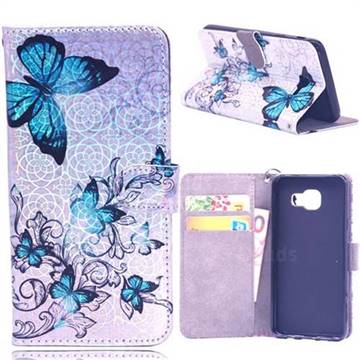 Blue Butterfly Laser Light PU Leather Wallet Case for Samsung Galaxy A3 2016 A310