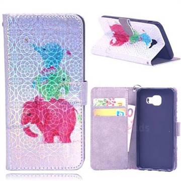 Elephant Family Laser Light PU Leather Wallet Case for Samsung Galaxy A3 2016 A310