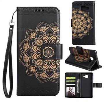 Embossing Half Mandala Flower Leather Wallet Case for Samsung Galaxy A3 2016 A310 - Black