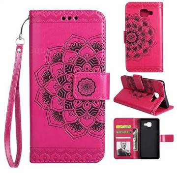Embossing Half Mandala Flower Leather Wallet Case for Samsung Galaxy A3 2016 A310 - Rose Red