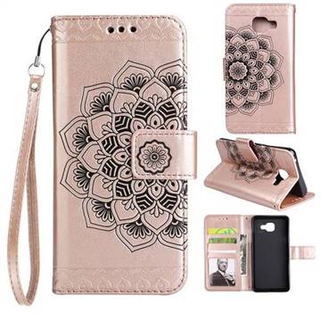 Embossing Half Mandala Flower Leather Wallet Case for Samsung Galaxy A3 2016 A310 - Rose Gold