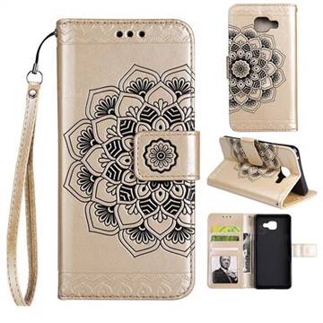 Embossing Half Mandala Flower Leather Wallet Case for Samsung Galaxy A3 2016 A310 - Golden