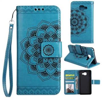 Embossing Half Mandala Flower Leather Wallet Case for Samsung Galaxy A3 2016 A310 - Blue