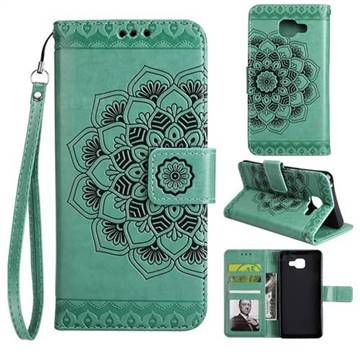 Embossing Half Mandala Flower Leather Wallet Case for Samsung Galaxy A3 2016 A310 - Mint Green