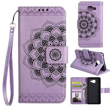 Embossing Half Mandala Flower Leather Wallet Case for Samsung Galaxy A3 2016 A310 - Purple