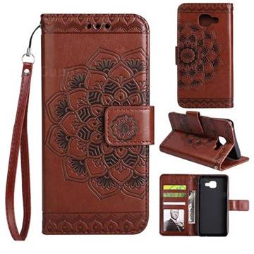 Embossing Half Mandala Flower Leather Wallet Case for Samsung Galaxy A3 2016 A310 - Brown