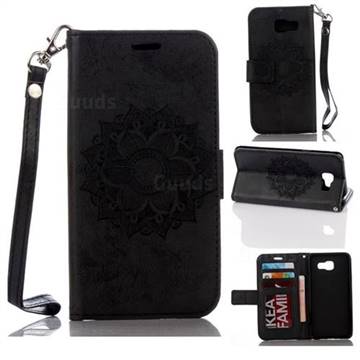 Embossing Retro Matte Mandala Flower Leather Wallet Case for Samsung Galaxy A3 2016 A310 - Black