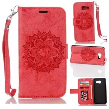 Embossing Retro Matte Mandala Flower Leather Wallet Case for Samsung Galaxy A3 2016 A310 - Red