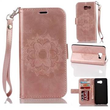 Embossing Retro Matte Mandala Flower Leather Wallet Case for Samsung Galaxy A3 2016 A310 - Rose Gold