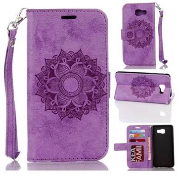 Embossing Retro Matte Mandala Flower Leather Wallet Case for Samsung Galaxy A3 2016 A310 - Purple