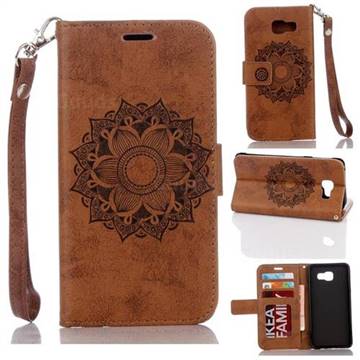 Embossing Retro Matte Mandala Flower Leather Wallet Case for Samsung Galaxy A3 2016 A310 - Brown