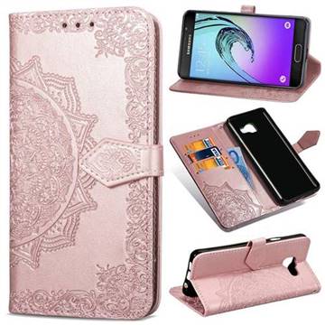 Embossing Imprint Mandala Flower Leather Wallet Case for Samsung Galaxy A3 2016 A310 - Rose Gold