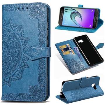Embossing Imprint Mandala Flower Leather Wallet Case for Samsung Galaxy A3 2016 A310 - Blue
