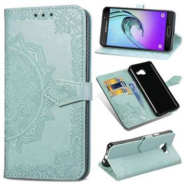 Embossing Imprint Mandala Flower Leather Wallet Case for Samsung Galaxy A3 2016 A310 - Green