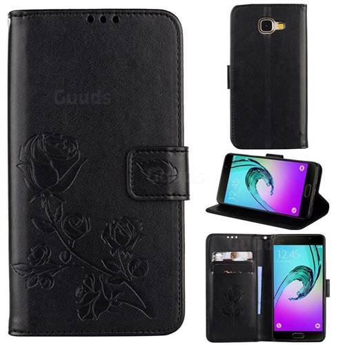 Embossing Rose Flower Leather Wallet Case for Samsung Galaxy A3 2016 A310 - Black