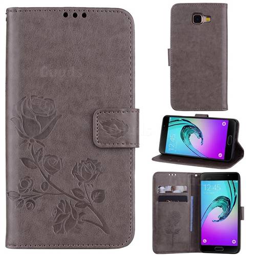 Embossing Rose Flower Leather Wallet Case for Samsung Galaxy A3 2016 A310 - Grey