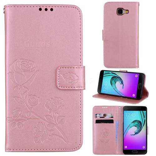 Embossing Rose Flower Leather Wallet Case for Samsung Galaxy A3 2016 A310 - Rose Gold