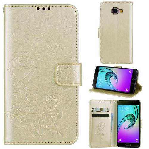 Embossing Rose Flower Leather Wallet Case for Samsung Galaxy A3 2016 A310 - Golden