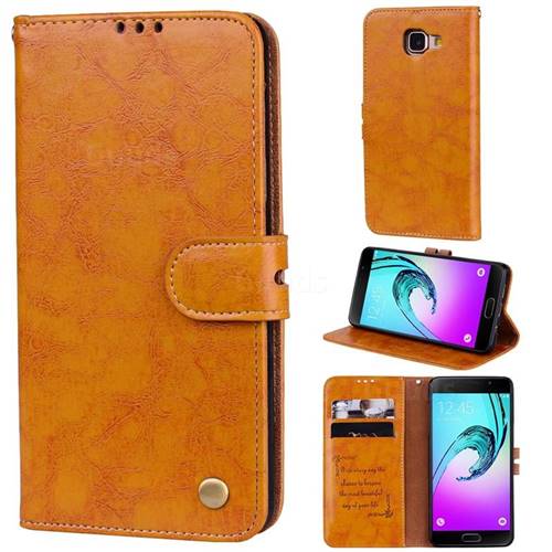 Luxury Retro Oil Wax PU Leather Wallet Phone Case for Samsung Galaxy A3 2016 A310 - Orange Yellow