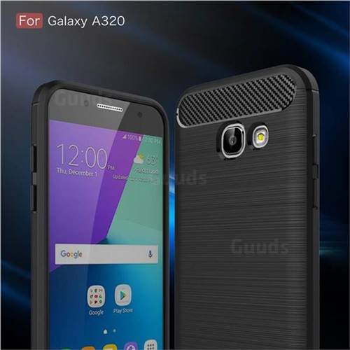Luxury Carbon Fiber Brushed Wire Drawing Silicone TPU Back Cover for Samsung Galaxy A3 2017 A320 (Black)