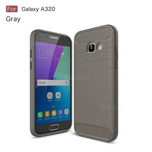 Luxury Carbon Fiber Brushed Wire Drawing Silicone TPU Back Cover for Samsung Galaxy A3 2017 A320 (Gray)