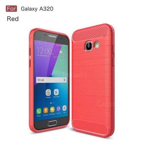 Luxury Carbon Fiber Brushed Wire Drawing Silicone TPU Back Cover for Samsung Galaxy A3 2017 A320 (Red)