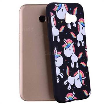 Rainbow Unicorn 3D Embossed Relief Black Soft Back Cover for Samsung Galaxy A3 2017 A320