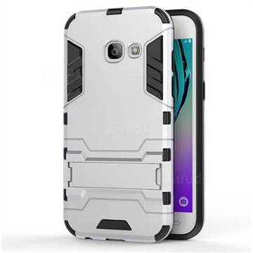 Armor Premium Tactical Grip Kickstand Shockproof Dual Layer Rugged Hard Cover for Samsung Galaxy A3 2017 A320 - Silver