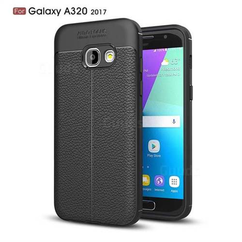 Luxury Auto Focus Litchi Texture Silicone TPU Back Cover for Samsung Galaxy A3 2017 A320 - Black