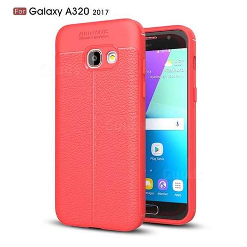 Luxury Auto Focus Litchi Texture Silicone TPU Back Cover for Samsung Galaxy A3 2017 A320 - Red
