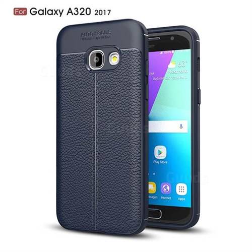 Luxury Auto Focus Litchi Texture Silicone TPU Back Cover for Samsung Galaxy A3 2017 A320 - Dark Blue